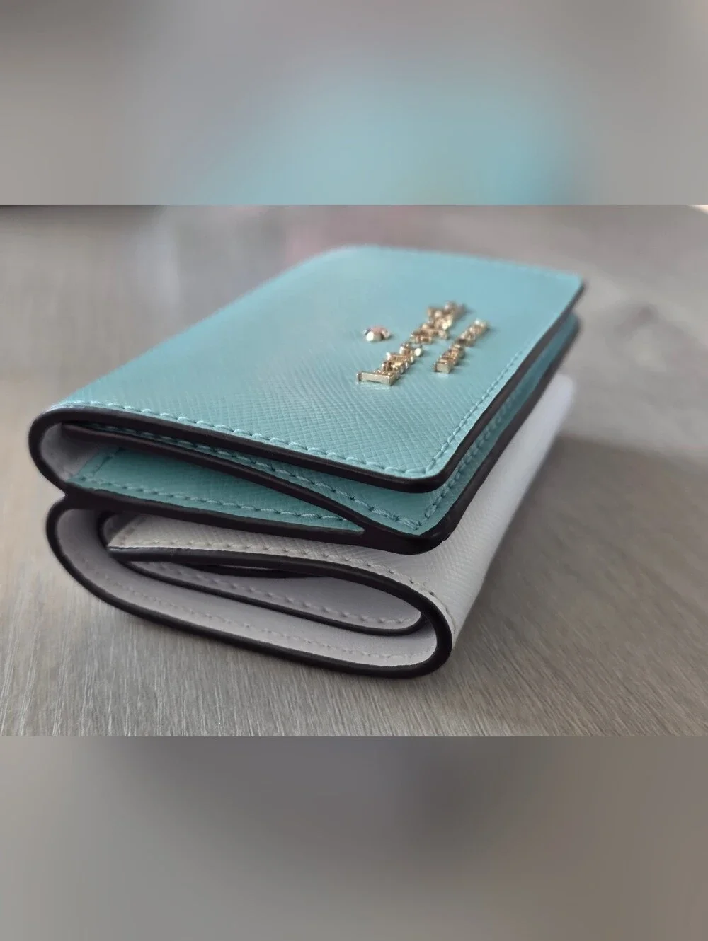 kate spade New York Small Saffiano Card Holder in Light Aqua